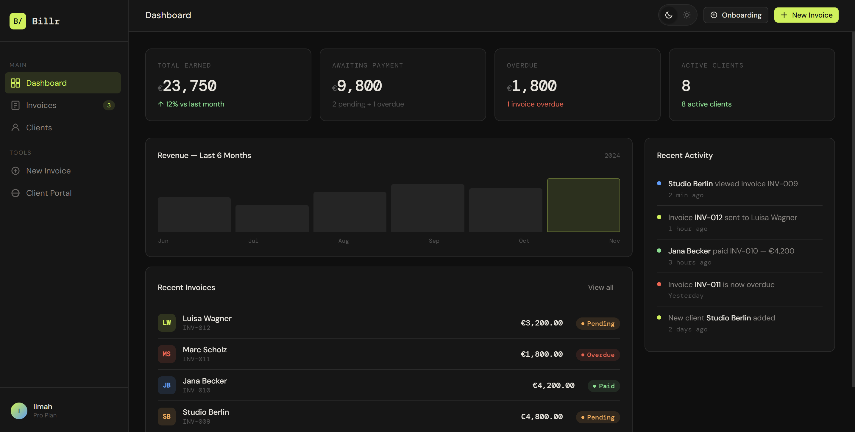 Billr Dashboard Mockup Preview