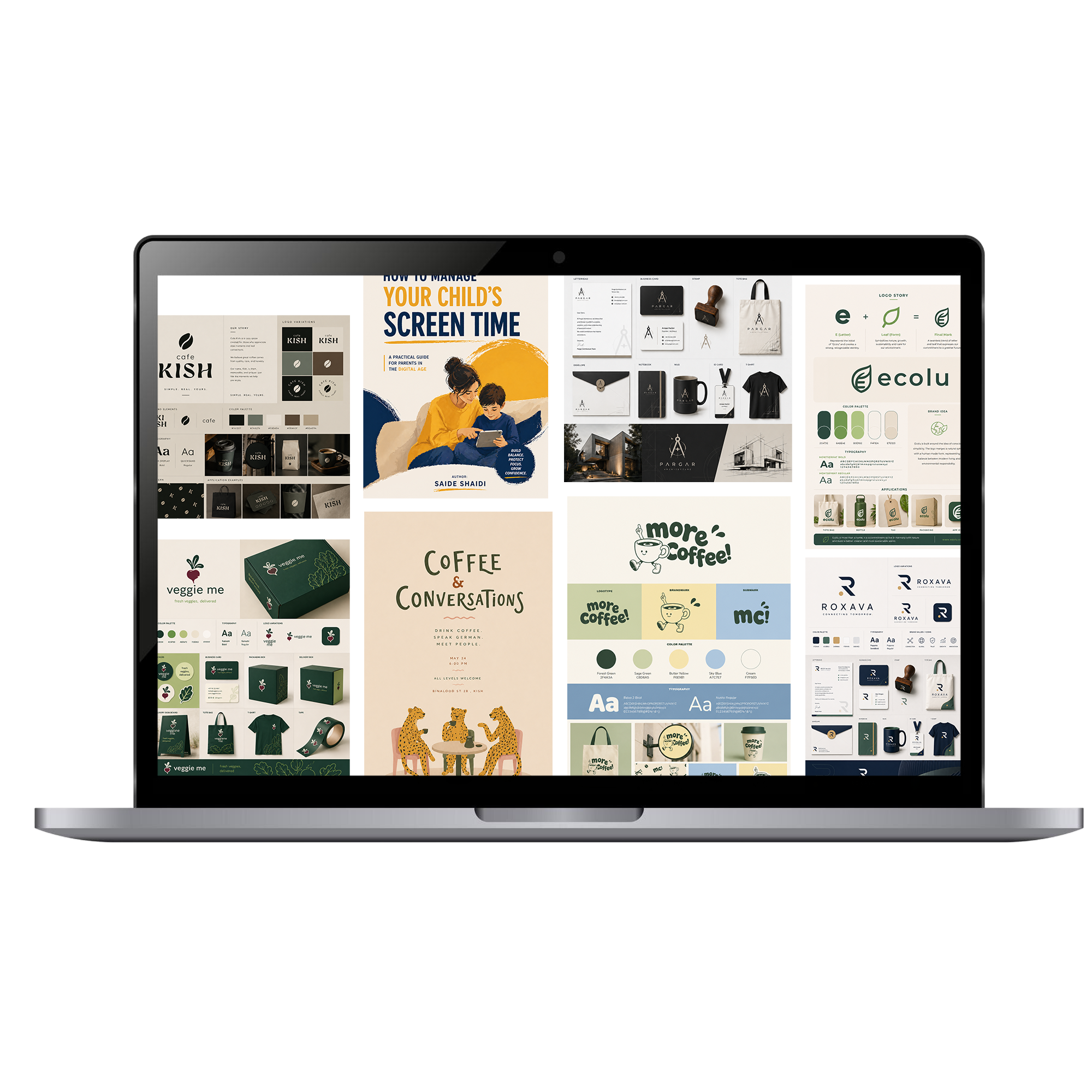 Visual design samples on laptop